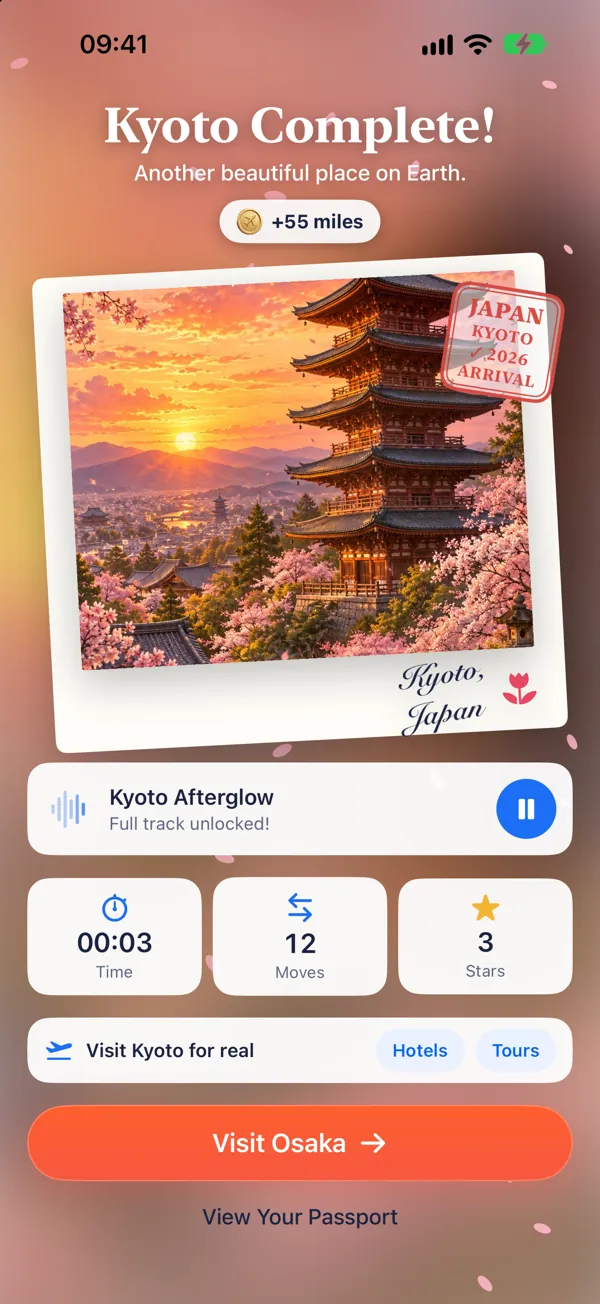 Kyoto completed, with an arrival stamp on the painting